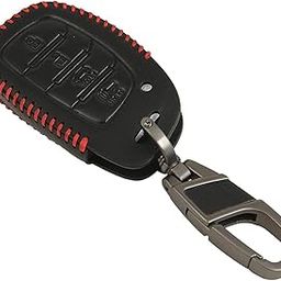 AUTOFRILL 4 Button Smart Key Remote Leather Car Key Cover for Hyundai Creta, Venue, i20 2021, Tucson, Elantra, i20 N Line 2021 (Black Red)-17