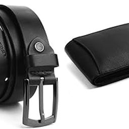 Belt and Wallet Combo for Men Leather Gift Pack, Black-66