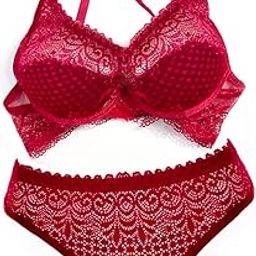 Women’s Lace Bra & Panty Set | Padded Underwired Lingerie Set | Sexy Transparent Bridal Innerwear-image-58