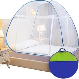 Oaky Foldable Mosquito Net for Double Bed | King Size Machardani | Polyester 30GSM Strong Net | PVC Coated Corrosion Washable, Foldable, High Durability, Lightweight for Indoor & Outdoor Use- Blue-17