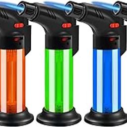 Butane Torch Lighter Set,Candle Lighter Refillable, Jet Flame,Windproof,Adjustable Flame, Safety Lock, Ideal for Culinary, Crafts, Camping,cooking, 4 Colors,(Butane Not Included)-image-47