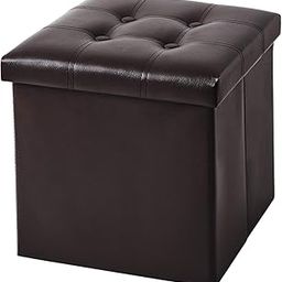STHITI Foldable Ottoman with Lid - Multi-Functional Collapsible Footrest Stool Storage Box - Flip-Top Faux Leather Cube for Living Room (Pack of 1)-image-89