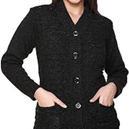 Women Ladies Girls Winter Wear Woolen Open Front Hem Long Sleeves Shrug Button Top Cardigans Sweaters-1