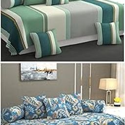 MANIQATEX Polycotton 5D Printed 8 Pieces Diwan Set Combo (2 diwan bedsheet, 10 Cushion Covers, 4 Bolster Covers), Multicolor-image-74