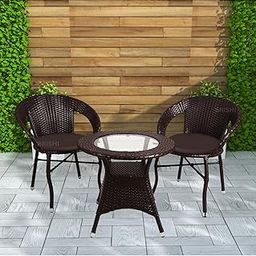 BRISHI Rattan & Wicker Garden Patio Seating Chair&Table Set Outdoor Balcony Garden Coffee Table Set Furniture With 1 Table&2 Chairs Set With Brown Cushion (Brown),22 Inches,31 Inches-image-58