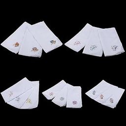 CALANDIS Pack of 12 Retro Flower Embroidery Cotton Handkerchiefs Soft White Hanky for Women-image-64