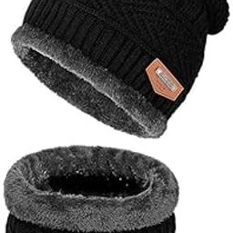 Beanie Hat Scarf Set Winter Warm Knit Hat Thick Skull Cap for Men and Women (01 Black, Beanie Hat)-picture-15