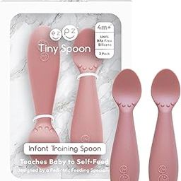 Ezpz Tiny Spoon - 100% Food Grade Silicone Self Feeding Spoon for Baby Led Weaning + Purees - Designed by a Pediatric Feeding Specialist - Sensory Bumps - Set of 2 Dip Spoons for 4 Months+ (Blush)-8