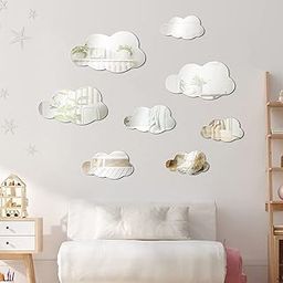Incrizma 3D Acrylic Cloud Shape Mirror Wall Art Decor Removable Self Adhesive Decorative Cloud Mirror Stickers Decals for Kids Girls Bedroom Bathroom Playroom Living Room Nursery Decoration (Silver)-image-79