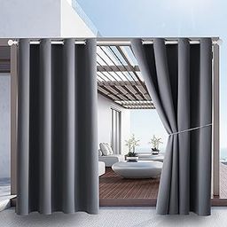 Outdoor Indoor Curtains W52 x L132 for Patio - Weather-resistant Window Panels Privacy Protect Grommet Top Thermal Insulated Home Curtain for Porch Pergola Lawn Garden Hot Tub Area (Gray, 2 Panels)-image-52