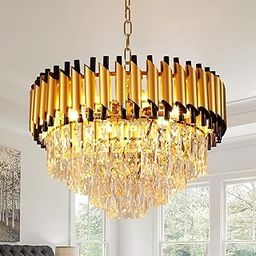 TRIXY Modern Crystal Chandelier, 800x300 mm Round, 3-Tier Black Gold, K9 Crystal Ceiling Light Fixture for Living Room and Hallway-12