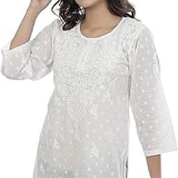 Hand Embroidered (Lucknowi Chikankari) Crystal Button Short top for Women A08299-image-89