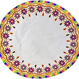 qweiops New Born Baby and Bride's Welcome Swagat Embroidered kutchi Working Modern Welcome Footprint Handprint Cloth Kanku Pagla Rumal with Care Bag Pack of 1 (Round)-image-58