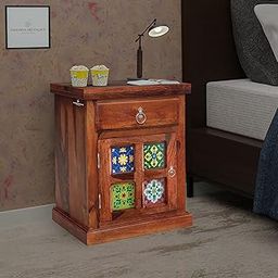 TAMANNA ART PALACE Solid Wood Bedside Table/Nightstand/End Table/Coffee Table with Storage (Ceramica Honey Oak (Left))-picture-17