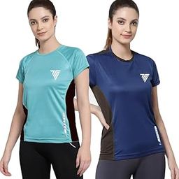 Women's Slim Fit Dry-Fit Round Neck Sports T-Shirts | Lightweight, Stretchable & Quick-Dry Activewear | Moisture-Wicking Workout Tee for Gym, Running & Yoga | Pack of 2-image-38