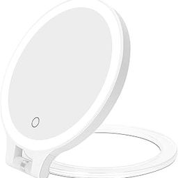 Magnifying Mirror 10X/1X,Double Sided Tabletop Mirror with Adjustable Folding Handle, Portable LED Cosmetic Mirror for Makeup/Bathroom/Travel,Tweezing, Blackhead and Comedone Removal-3 Colors Light-image-43
