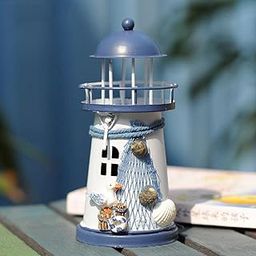 UJEAVETTE Wrought Iron Nautical Lighthouse Lantern Candle Holder 14Cm Seabirds-image-10