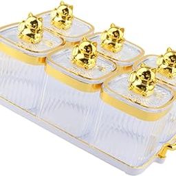 THE STYLE SUTRA Sugar Jars 6 Grids with Tray Multifunctional for Living Room Kitchen Wedding Transparent-image-94