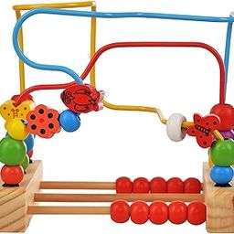 Trinkets & More - Wooden Beads Maze (30 Pieces) Puzzle Game Roller Coaster Toddler Large Abacus Learning Activity Centre Kids Educational Toys 12 Months+-12