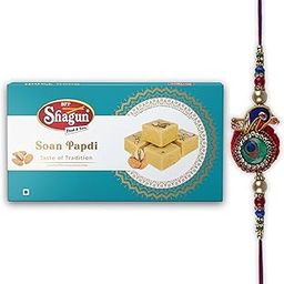 Shagun Rakhi Gift Pack – 1 Rakhi with 400g Desi Ghee Soan Papdi – Traditional Raksha Bandhan Sweets Combo-image-31