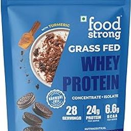 Foodstrong Whey Protein Powder (Concentrate + Isolate), 100% Hormone Free Grass-Fed Whey, 24G Protein & 6.6G BCAA, Cookies & Cream, With Turmeric & Digestive Enzymes, 1KG-image-19