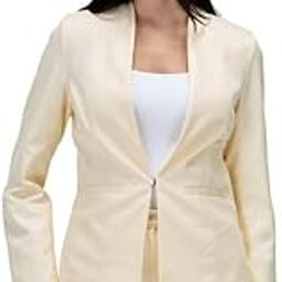 Women’s Single Breasted Blazer Coat – Solid Polyester, Cream, Casual Office Jacket-image-1