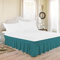 Indian Kingdom TealBed Skirt Wrap Around 600TC 100% Egyptian Cotton with Easy Fit with 17" Inch Tailored Drop - [King Size] (72''x78'') 17" Height-image-14