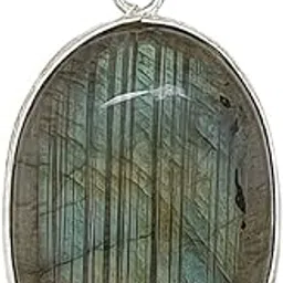 sahiba gems 62 Carat Natural Labradorite Oval Pendant – White Metal Locket for Reiki Healing & Positive Energy – Unisex Jewelry-picture-28