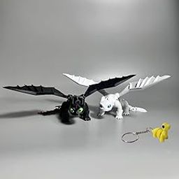 Flexible Toothless Dragon 3D Printed Night Fury and Light Fury Toys (Couple) (Dino Keychain Included).-image-63