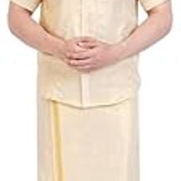 Men's Traditional Indian Shirt and Dhoti Set, Half Sleeves Tissue Silk Cotton Shirt With Double Dhoti 4 metres for men-picture-10