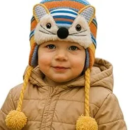 krystle Cute Fox-Themed Winter Hat for Kids with Colorful Stripes and Pom-Poms (Multicolor,1-4 Years)-picture-21