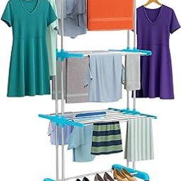H Houseware Foldable Cloth Drying Stand Stainless Steel – 3 Tier Heavy-Duty Clothes Dryer for Balcony, Indoor & Outdoor Use | with Wheels & Hanger Slots | Rust-Proof Laundry Rack (Blue)-image-96