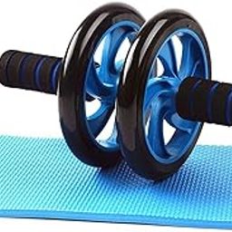 SKYFUN (LABEL) Home Gym Adjustable Core Abdominal Stomach Exercise Workout Abs Double Wheel Roller Fitness Exerciser Equipment with Knee Mat-Blue-image-17