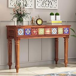 SANPNEET Furniture Solid sheesham Wooden enterance Console Table for Living Room | Wooden Console Table 2 Drawers Storage for Hall Home Furniture (Honey Finish)-11