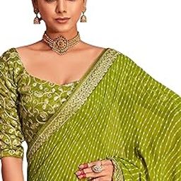 Women's Green Printed Leheria Georgette Sare with Embroided Blouse-picture-18