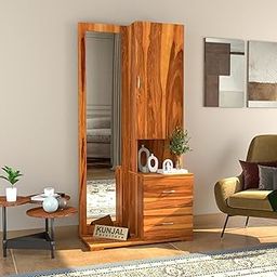 Kunjal Solid Wood Dressing Table with Mirror & Stool | Modern Vanity Table for Bedroom | Stylish Makeup Dresser with Storage Drawers (Natural Finish)(American)-17