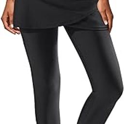 Swim Leggings with Skirt - Women Swimming Pants Capris Swimsuit High Waisted UV Swimwear Tights, Black, X-Large-image-10