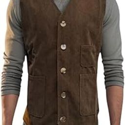 Men’s Corduroy Vest Vintage V-Neck Slim Fit Suit Waistcoat Casual Sleeveless with Pockets-image-24