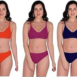 Lingerie Set Full Coverage for Women Non-Padded Cotton Bra Panty Set, Women Luxury Innerwear Pack of 3 Multicolour-picture-27