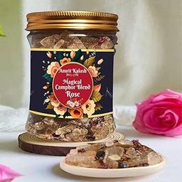 Amrit Kalash Pure Bhimseni Camphor Mix 150gm | Pacha Karpooram | Premium Bhimseni Kapoor for Puja, Diffuser & Mosquito Repellent | Botanicals, Herbs, Essential Oils | Rose Fragrance for Positivity-23