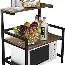 Rosebell - Kichten Oven Rack Storage Rack Microwave | Engineered Wood & Metal, Brown & Black Pipe | Cooker Rack Storage Rack Salt Shaker Seasoning-picture-30
