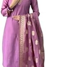 Women Rayon Slub Neck for Embroidery Pattern Kurta Pant Dupatta Set-32