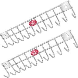 Unify Combo 2 Pieces Stainless Steel Cloth Hanger for Wall 12 Hooks, Door Mounted Hook Rail, Wall Hook, Towel Hooks, Bathroom Hanger, Kitchen Tools Hanging, Small (14.5 Inch) (Silver, Pack of 2)-85