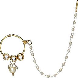 Red Drop Kundan Nosepin With Pearl Ball Chain for Women-image-22