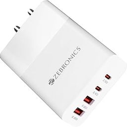 ZEBRONICS RC65B, 120 Watts, GaN Charger, Quad-Ports (Type C x 2 & USB 3.0 x 2), PD 3.0 (PPS), Compact Design, Built in Protections, Smart IC, Compatible for iPhone, Android & Laptops-24
