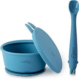 CUBKINS Silicone Suction Bowl with Early Feeding Bendable Spoon for Babies | BPA Free, Washable and Reusable Bowl for Kids, Toddlers (Blue Olive)-image-2
