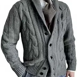 ftk Men's Cable Knit Lapel Cardigan Sweater Jacket with Buttons for Autumn and Winter-picture-16