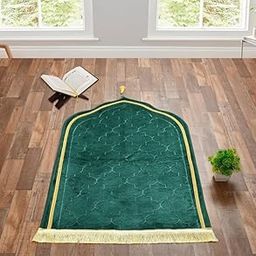 DEESAK Premium Velvet Aasan/Prayer/Meditation Janamaz for Namaz Muslim|44X27 Inch,Laser Cut -Dark Green, Rectangular-image-27