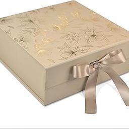 RBS®- MEDIUM Gift Box for Packaging 26 x 26 x 10 cm, Decorative Gift Packing Box with Floral Foil Design (1 Pack), Holds Up to 8 kg, Ideal for Gift Hampers and All Occasions (Medium Beige Gold)-image-44