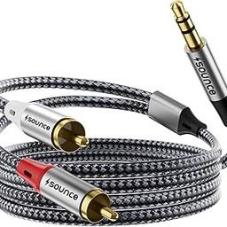Sounce RCA to 3.5 MM Male Cable Adapter Stereo Audio Cable 3.5 mm AUX to 2 RCA Y Splitter Cable for Smartphone Tablet Speaker MP3 TV Home Theatre PC Amplifiers Metal Shell (3 Meter) - Grey-19